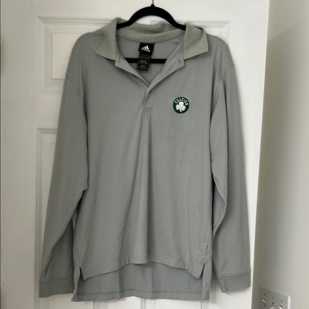Adidas Light Gray-ish Green Long Sleeve Celtics Shirt